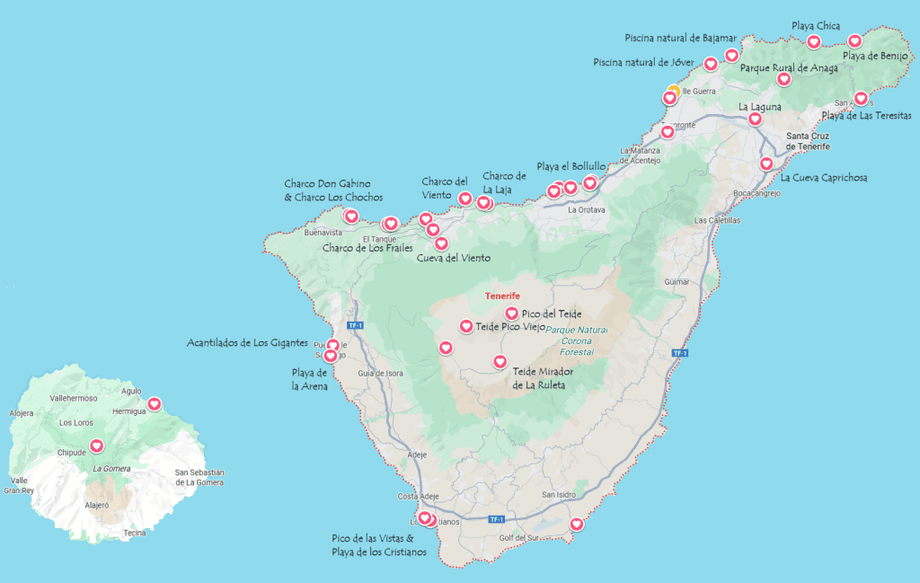 Map of Tenerife with best things to do suggestions