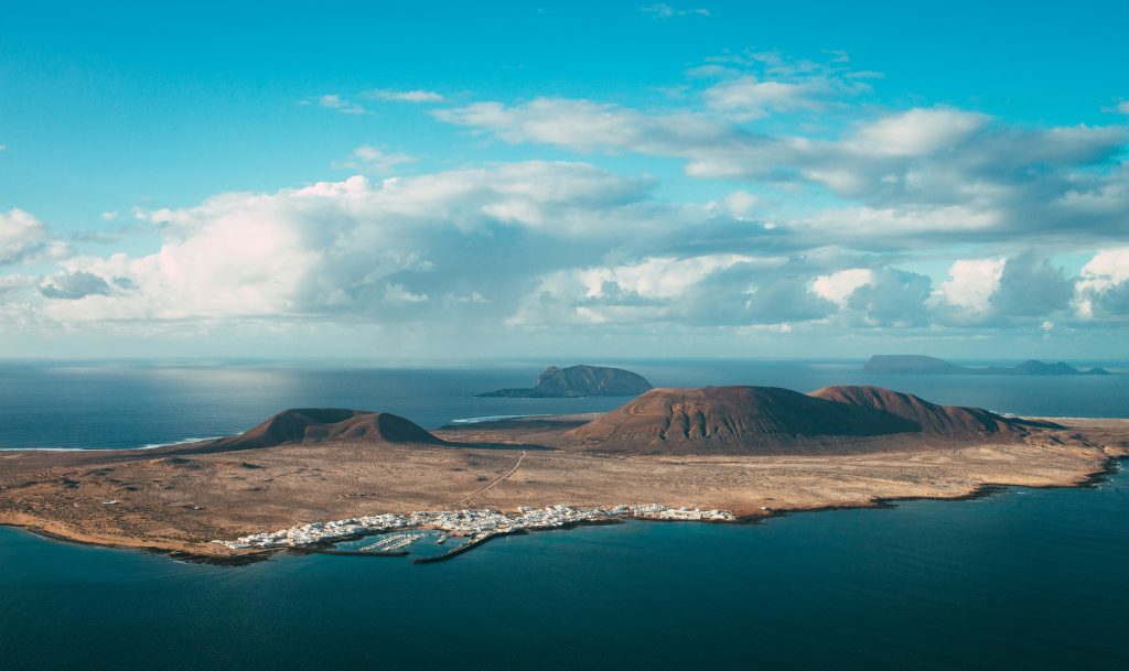 An aerial view of La Graciosa Island of the north coast of Lanzarote